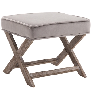 HOMCOM Footstool Ottoman Vintage Footstool W/Padded Seat, Velvet, 49.5Lx45Wx41H cm-Grey