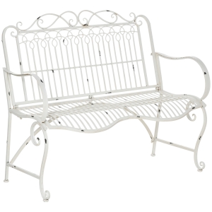 Outsunny Banco de Jardín de 2 Plazas 110x60x97 cm Banco de Exterior de Metal con Respaldo Decorativo y Reposabrazos para Terraza Balcón Patio Carga 200 kg Blanco