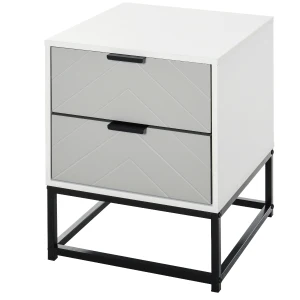 HOMCOM Bedside Cabinet, 2 Drawer Storage Unit with Unique Shape & Metal Base, Nightstand for Bedroom, Living Room, Study Room, Dorm