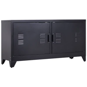 HOMCOM Industrial TV Cabinet Stand Media Center Steel Shelf Doors Storage System DVD Recorder Receiver Unit - Black