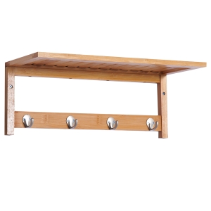 HOMCOM Wall Mounted Clothes Rack, 50Lx17Wx20H cm-Natural Bamboo