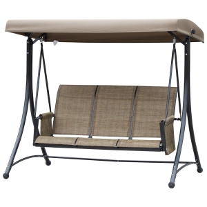Outsunny Balancelle de jardin 3 personnes avec toit inclinable et poches latérales dim. 196L x 128l x 172H cm métal époxy noir textilène marron