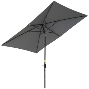 Outsunny Rectangular Garden Parasol, 2 x 3(m), Outdoor Sun Shade Umbrella with Crank and Tilt Function, Aluminium Pole, Dark Grey