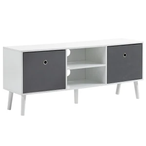 HOMCOM TV Cabinet for TVs up to 50 Inch, TV Entertainment Center with Storage Compartments and Drawer,for Living Room,White and Grey