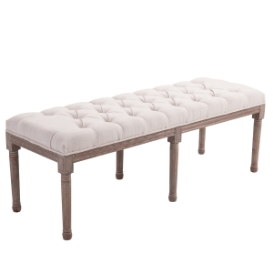 HOMCOM 56” Button Tufted Bench Bedside, Linen, 142Lx47Wx51H cm-Beige