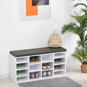 HOMCOM 14-Shelf Shoe Storage Unit, with Cushion Top - White