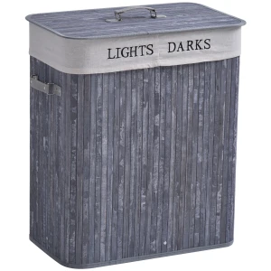 HOMCOM Wooden Laundry Hamper 100L, Collapsible Clothes Basket with Lid, Removable Liner, for Bedroom, Bathroom, 52x32x63cm, Grey