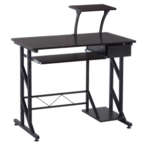 HOMCOM Computer Desk with Sliding Keyboard Tray Drawer and Host Box Shelf-Walnut