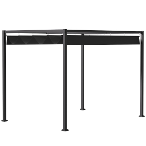 Outsunny Pergola Pavillon Terrassenüberdachung mit Schiebedach Polyester Schwarz 298 x 213 x 222 cm