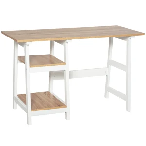 HOMCOM Compact Computer Desk with Storage Shelves Study Table with Bookshelf PC Table Workstation for Home Office Study White and Natural