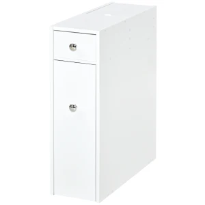 HOMCOM Bathroom Storage Unit, White Slimline Bathroom Cabinet, Home Bath Toilet Cupboard Organiser Unit with Drawers, White