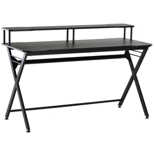 HOMCOM 55 inch Gaming Desk Racing Style Computer Office PC Gamer Workstation with Elevated Monitor Stand, Headphone Hook, Black