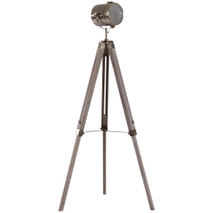 HOMCOM Vintage Tripod Floor Lamp Retro Industrial Photography Light Spotlight Antique Searchlight Wooden Base