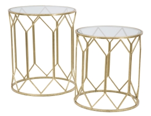 Tavolinetti Da Caffe' Gold Coppia Cm Ø 50X60-45X50