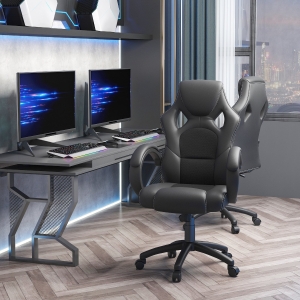 HOMCOM Racing Chair Gaming Sports Swivel Leather Office PC Chair Height Adjustable-Black