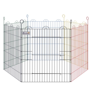 Pawhut Parque de Juegos para Mascotas Jaula Plegable para Perros de 6 Paneles para Jardín Patio Exterior Ø120x66 cm Multicolor