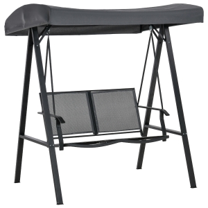 Outsunny 2 Seater Garden Swing Chair Outdoor Hammock Bench w/ Adjustable Tilting Canopy, Texteline Seats and Steel Frame, Dark Grey
