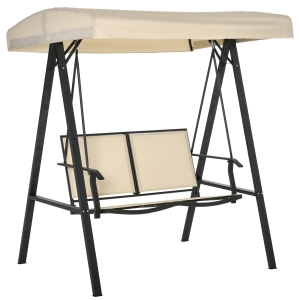 Outsunny 2 Seater Garden Swing Chair Outdoor Hammock Bench w/ Adjustable Tilting Canopy, Texteline Seats and Steel Frame, Beige