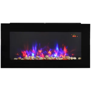 HOMCOM 1000W/2000W LED Electric Fireplace w/ Automatic Function Remote Faux Flame Wall Home Heater Backlight Timer Sleek Stylish