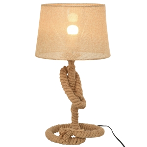 HOMCOM Hemp Rope Linen Shade Table Lamp Beige