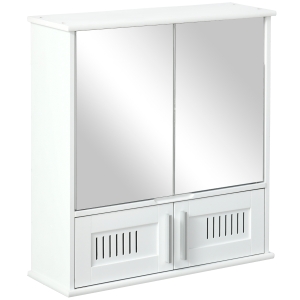kleankin Armario de Baño con Espejo Montado en Pared con Puertas Ventiladas y Estante Ajustable Mueble Suspendido Multiuso Moderno para Salón Cocina 55x17,5x60 cm Blanco