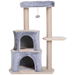 PawHut Rascador para Gatos 60x40x92 cm Árbol Rascador Mediano Centro de Actividad Plataforma 2 Caseta Sisal Natural Gris