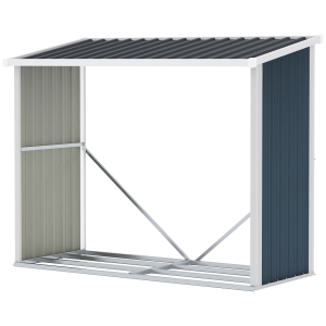 Outsunny Casetilla para Leña Acero Galvanizado Cobertizo Leñero de Almacenamiento de Troncos con Techo Inclinado para Jardín Terraza Exterior 185x84x133,5/148,5 cm Gris
