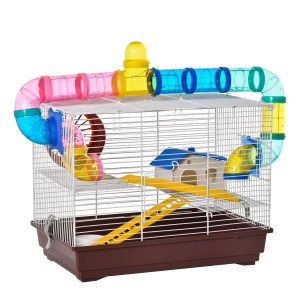 PawHut Jaula para Hamster Casa para Ratoncillos Roedores Animal Pequeño con Escalera, Pista, Molino de Viento Accesorios Incluidos 62x29x52cm