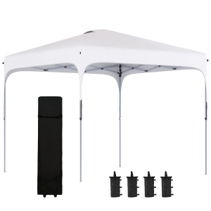 Outsunny Cenador Plegable 2,5x2,5x2,68 m Carpa de Jardín Protección UV 50+ Ajustable en Altura con 4 Bolsas de Arena y Bolsa de Transporte para Camping Fiestas Patio Blanco
