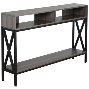 HOMCOM Mueble Recibidor Mesa Consola Estilo Industrial Vintage con 3 Estantes y Marco Metálico para Entrada Pasillo Salón 120x23,5x75 cm Gris y Negro