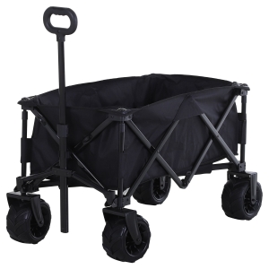 Outsunny Carro de Playa Plegable con Ruedas Delanteras Giratorias 360° y Asa Telescópica 108x55x61-91 cm Negro