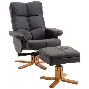 HOMCOM Relaxstoel met kruk tv-stoel 360° draaibaar ligfunctie hout zwart