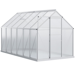 Outsunny Serre de jardin en polycarbonate 7,1 m² dim. 1,9L x 3,75l x 1,99 m avec fondation, lucarne réglable, porte coulissante - argent et transparent