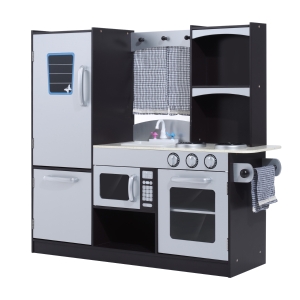 HOMCOM Cocina de Juguete Cocinita Infantil Madera Grande Juego de Imitación para Niños +3 Años con Accesorios Horno Microondas Fregadero 105x31.5x95cm