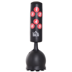 HOMCOM Saco de Boxeo de Pie 165 cm con Base Rellenable de Agua 22,5 kg o Arena 27,5 kg y Ventosas de Goma para Adultos y Niños 50x50x165 cm Negro