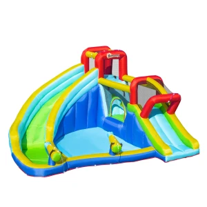 Outsunny Kids Inflatable Bounce Castle, 5 in 1 with Trampoline, Slide, Water Pool, Climbing Wall, for Ages 3-8, 3.85x3.65x2m
