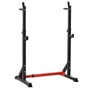 HOMCOM Soporte Ajustable para Barras de Pesas Estante Soporte Multifuncional para Ejercicios en Hogar y Oficina Carga 150 kg Altura Regulable de 121-171 cm Negro y Rojo