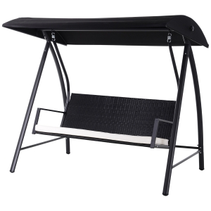 Outsunny Columpio de Jardín Tipo Balancín Mecedora de Ratán con 3 Plazas para Jardín y Terraza con Toldo Regulable y Cojín 198x124x179cm
