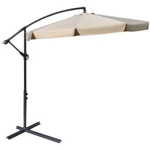 Outsunny Sombrilla de Jardín Ø265 cm Parasol Excéntrico con Techo Inclinable Manivela 8 Costillas de Metal y Base Cruzada Protección Solar para Terraza Balcón Exterior Beige