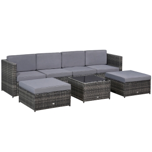 Outsunny Set da 7 Pezzi Salotto da Esterni in Rattan con Poltrona Pouf Tavolino Grigio