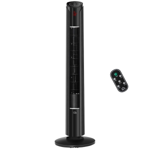 HOMCOM Ventilador de Torre Altura 107 cm 45W con Mando a Distancia 3 Velocidades 4 Modos Oscilación de 70° Pantalla LED Táctil y Temporizador 12h Silencioso Oficina Hogar Negro