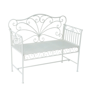 Outsunny Banco de Jardín de 2 Plazas 113,5x50x93,5 cm Banco de Terraza de Metal con Respaldo Decorativo y Reposabrazos Vintage para Exterior Carga 200 kg Crema