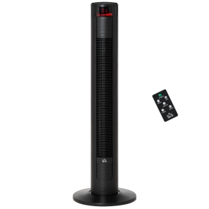 HOMCOM Ventilador de Torre 96 cm 45W con Mando a Distancia 3 Velocidades 4 Modos Oscilación de 70° Pantalla LED Táctil Temporizador 12h Silencioso y Asa de Transporte Negro