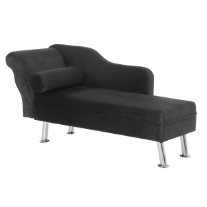 Homcom Chaise Longue Divano con Cuscino Rotondo in Flanella, Nero, 160x56x75cm