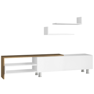 HOMCOM Set Mobile Porta TV con 2 Mensole da Appendere e Armadietto in Legno, 180x29.5x41.3cm