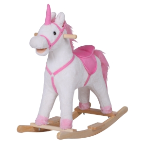 Homcom Dondolo in Legno Unicorno Cavalcabile Bianco e Rosa