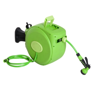 DURHAND Rullo Avvolgitubo Riavvolgimento Automatico con Ugello Multifunzionale Giardino 20 Metri