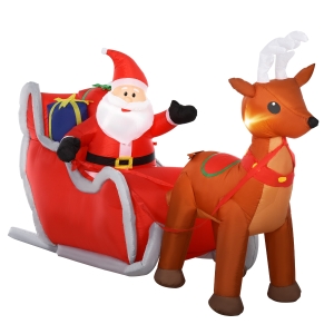 HOMCOM Babbo Natale Gonfiabile Decorazione Natalizia con 4 Luci a LED, Renne e Slitta, Impermeabile IP44
