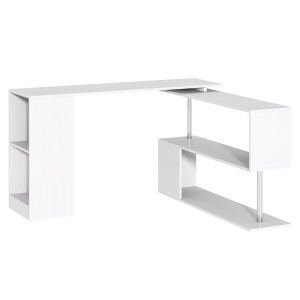 HOMCOM Scrivania Moderna e Angolare per PC, Camera o Ufficio in Legno Bianco con Libreria
