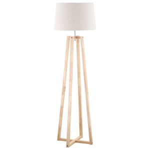 HOMCOM Lampada da Terra con Base in Legno e Paralume in Tessuto, E27, 40W, Ф44x149cm - Bianco/Legno